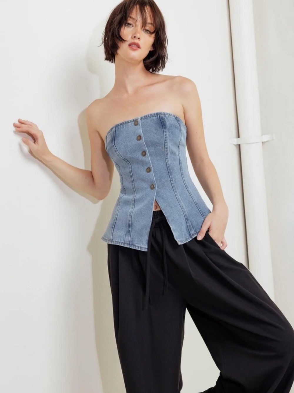 Freemarket STITCHED SILHOUETTE DENIM TOP